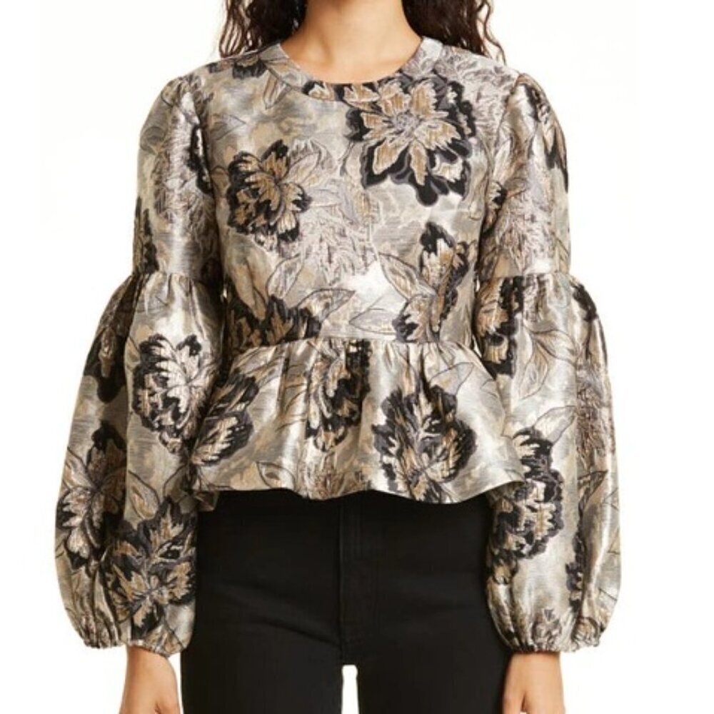 Mille Ophelia Black Brocade Metallic Top NWT